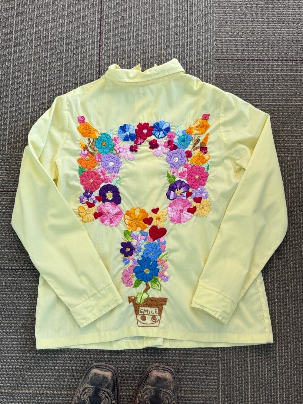 Vintage Embroidered Floral Button Up Shirt Cottagecore Boho Top
